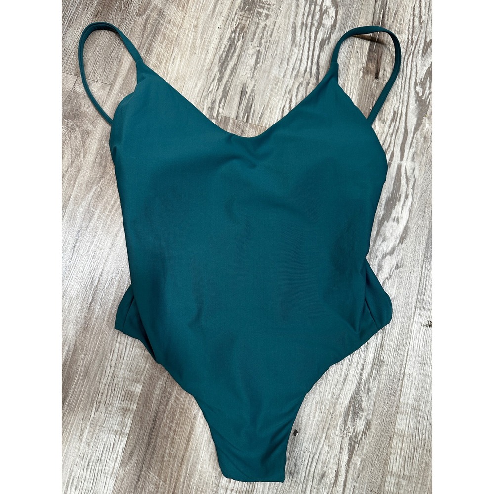 J.Crew Teal Green Ruched Back V-Neck One-Piece Swimsuit Womens Size 4